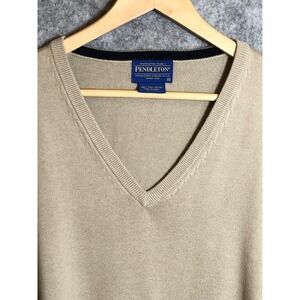 Pendleton Sweater Mens XL Tan V Neck Pima Cotton Lightweight Knit Pullover